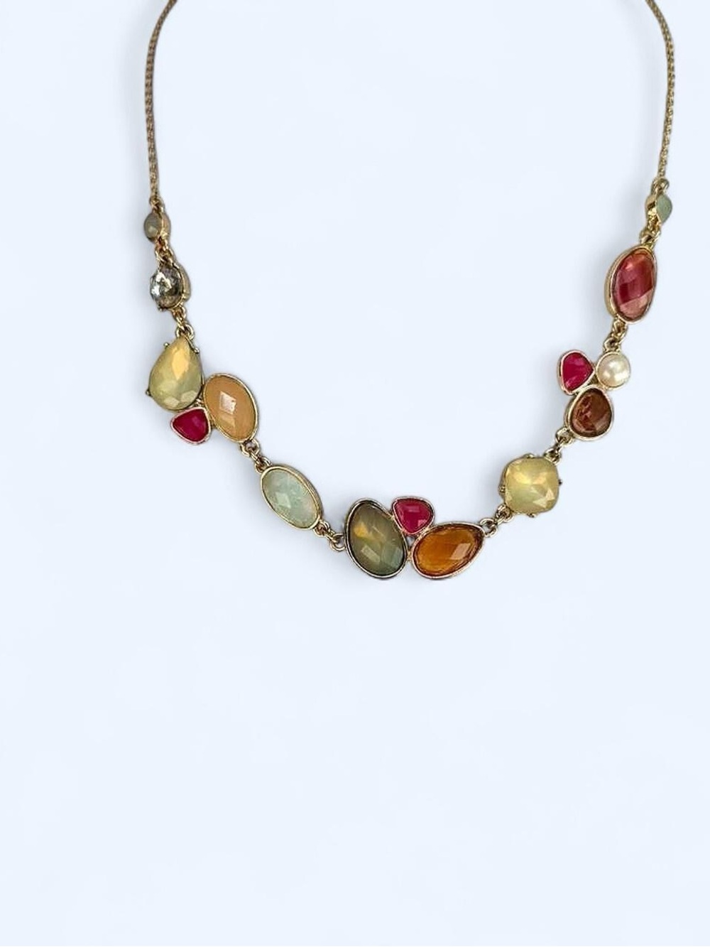 LOFT Ann Taylor Gold Tone Pastel Multi-Color Stone Statement Necklace